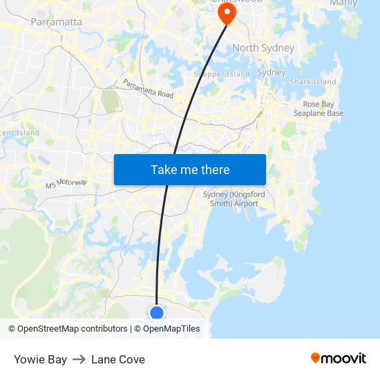 Yowie Bay to Lane Cove map