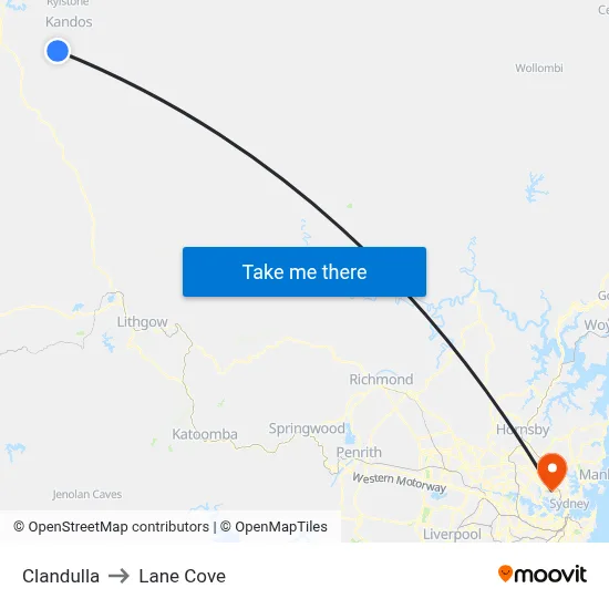 Clandulla to Lane Cove map