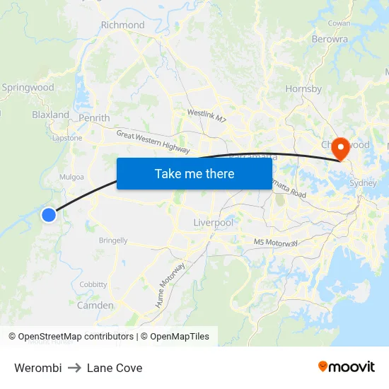 Werombi to Lane Cove map
