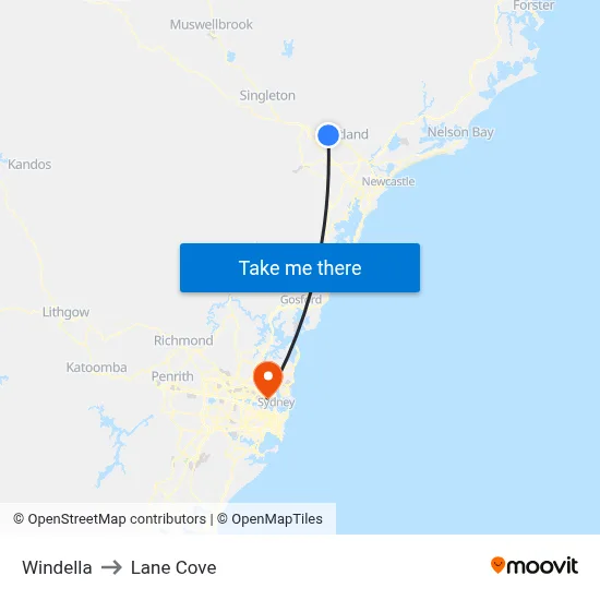 Windella to Lane Cove map