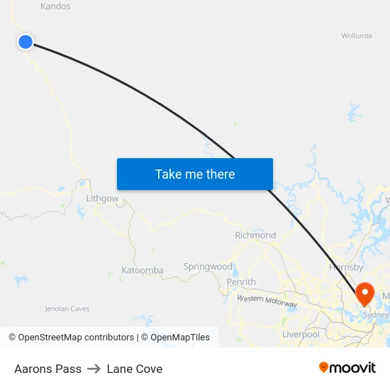 Aarons Pass to Lane Cove map