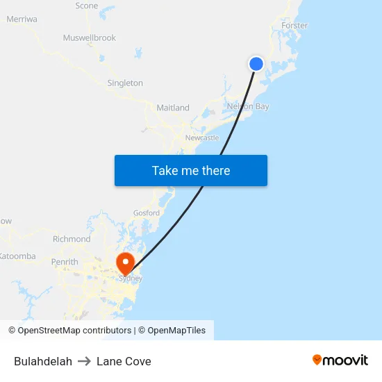 Bulahdelah to Lane Cove map