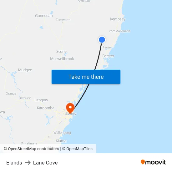 Elands to Lane Cove map