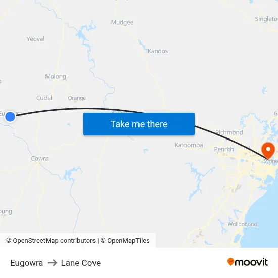 Eugowra to Lane Cove map