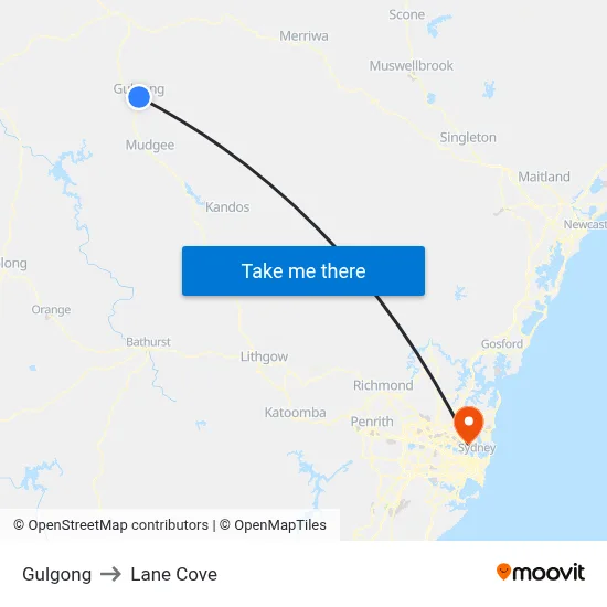 Gulgong to Lane Cove map