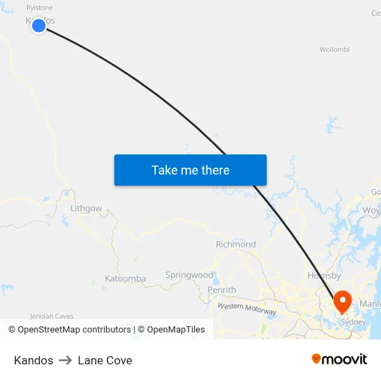Kandos to Lane Cove map