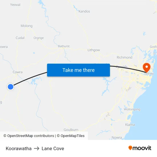 Koorawatha to Lane Cove map