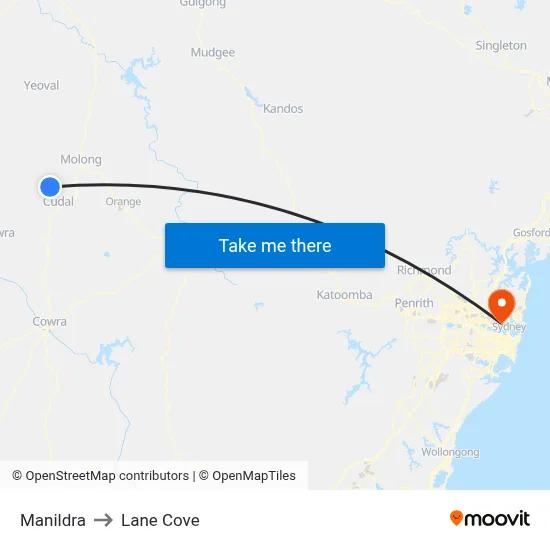 Manildra to Lane Cove map