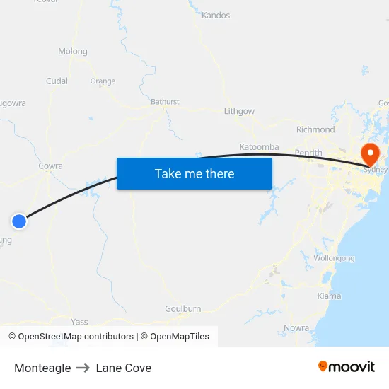 Monteagle to Lane Cove map