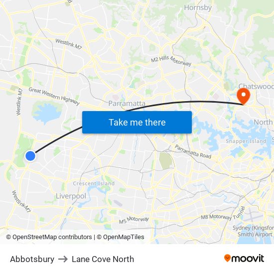 Abbotsbury to Lane Cove North map