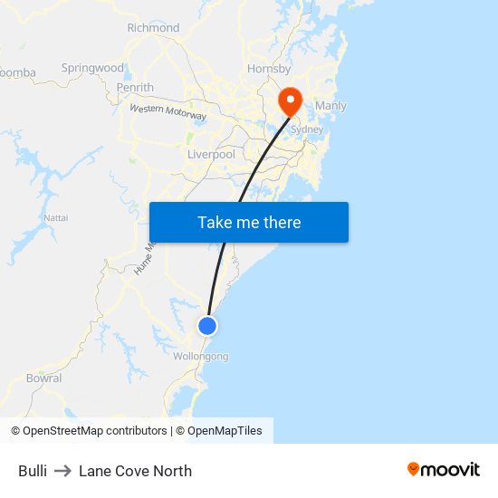 Bulli to Lane Cove North map