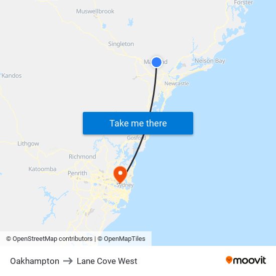 Oakhampton to Lane Cove West map