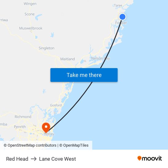 Red Head to Lane Cove West map