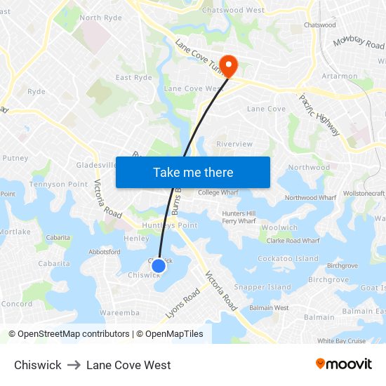 Chiswick to Lane Cove West map