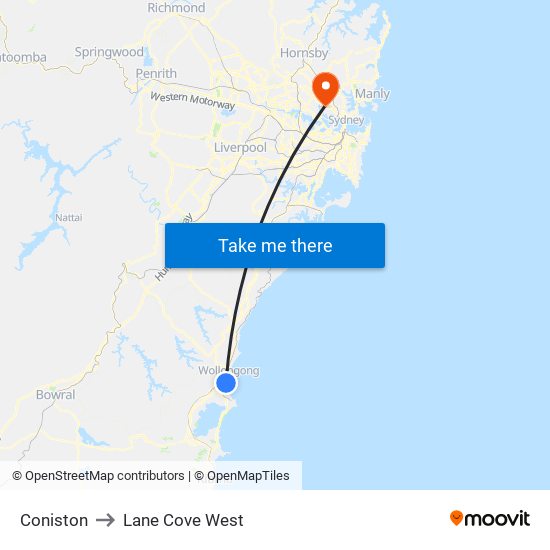 Coniston to Lane Cove West map