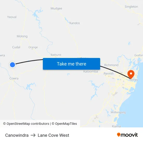 Canowindra to Lane Cove West map