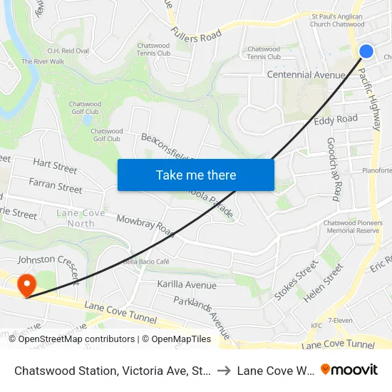 Chatswood Station, Victoria Ave, Stand E to Lane Cove West map