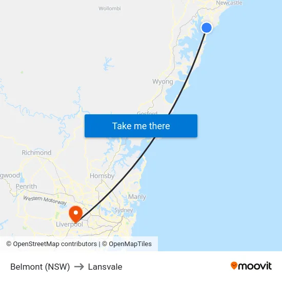 Belmont (NSW) to Lansvale map