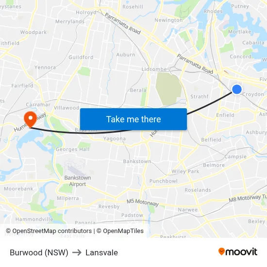 Burwood (NSW) to Lansvale map