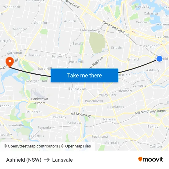 Ashfield (NSW) to Lansvale map