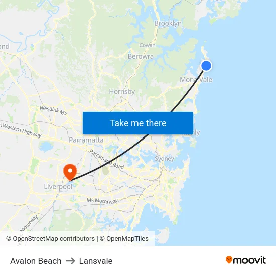 Avalon Beach to Lansvale map