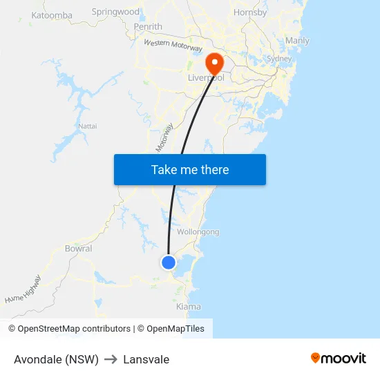 Avondale (NSW) to Lansvale map
