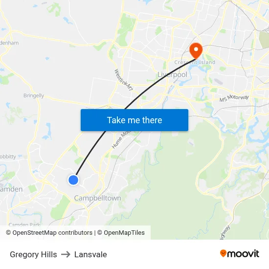 Gregory Hills to Lansvale map