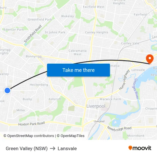 Green Valley (NSW) to Lansvale map