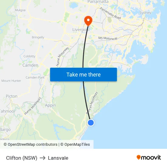Clifton (NSW) to Lansvale map