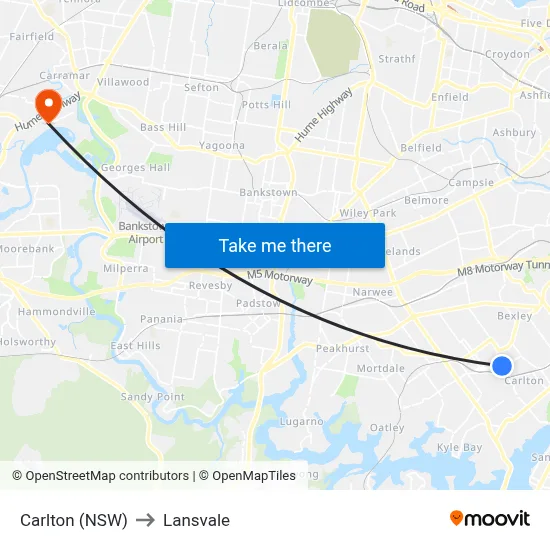 Carlton (NSW) to Lansvale map
