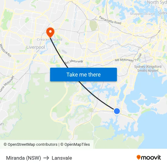Miranda (NSW) to Lansvale map