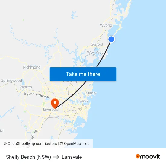 Shelly Beach (NSW) to Lansvale map