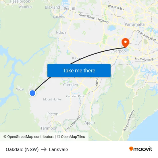 Oakdale (NSW) to Lansvale map