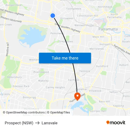 Prospect (NSW) to Lansvale map
