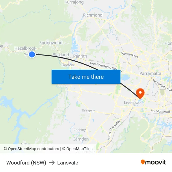Woodford (NSW) to Lansvale map