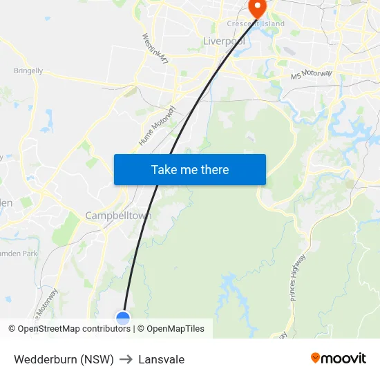 Wedderburn (NSW) to Lansvale map