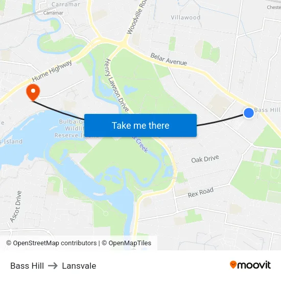 Bass Hill to Lansvale map