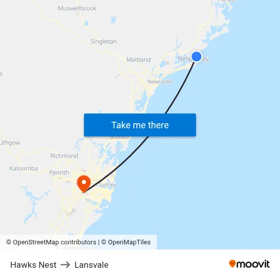 Hawks Nest to Lansvale map