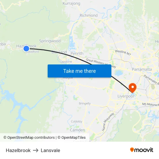 Hazelbrook to Lansvale map