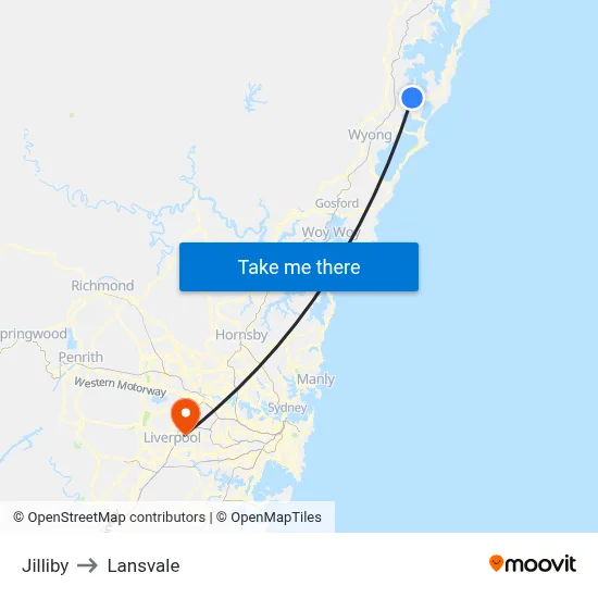 Jilliby to Lansvale map