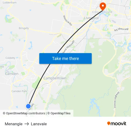 Menangle to Lansvale map