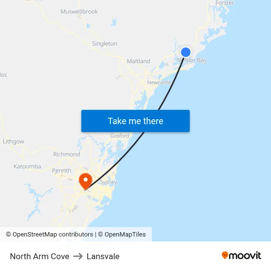 North Arm Cove to Lansvale map