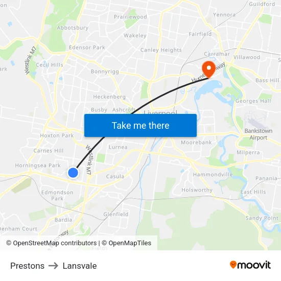 Prestons to Lansvale map