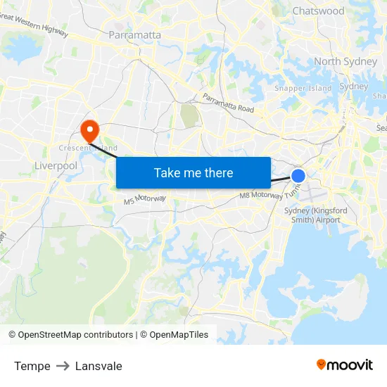 Tempe to Lansvale map