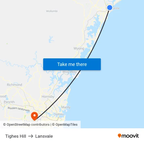 Tighes Hill to Lansvale map