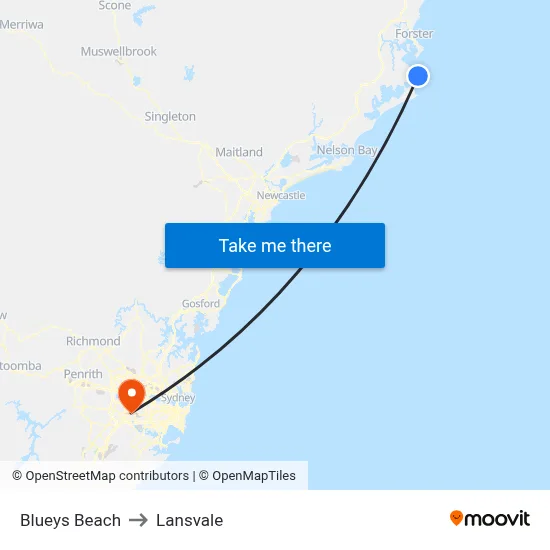 Blueys Beach to Lansvale map