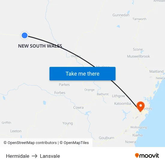 Hermidale to Lansvale map