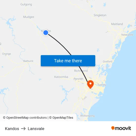 Kandos to Lansvale map