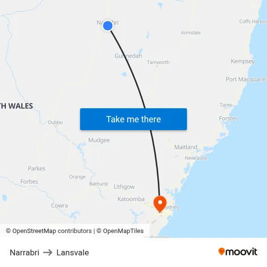 Narrabri to Lansvale map