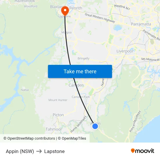 Appin (NSW) to Lapstone map
